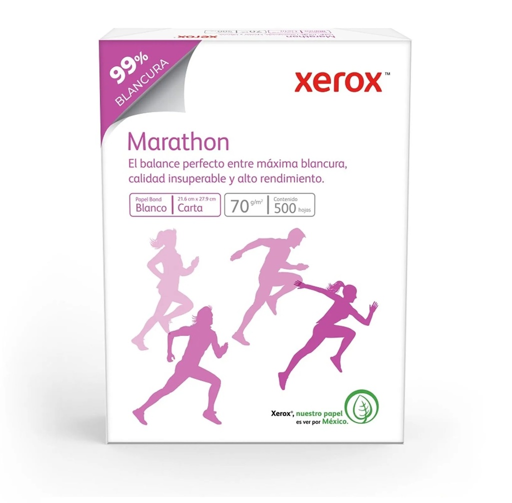 Papel Bond Xerox Marathon Carta 70 g/m² 99% de Blancura Caja con 10 Paquetes de 500 Hojas c/u
