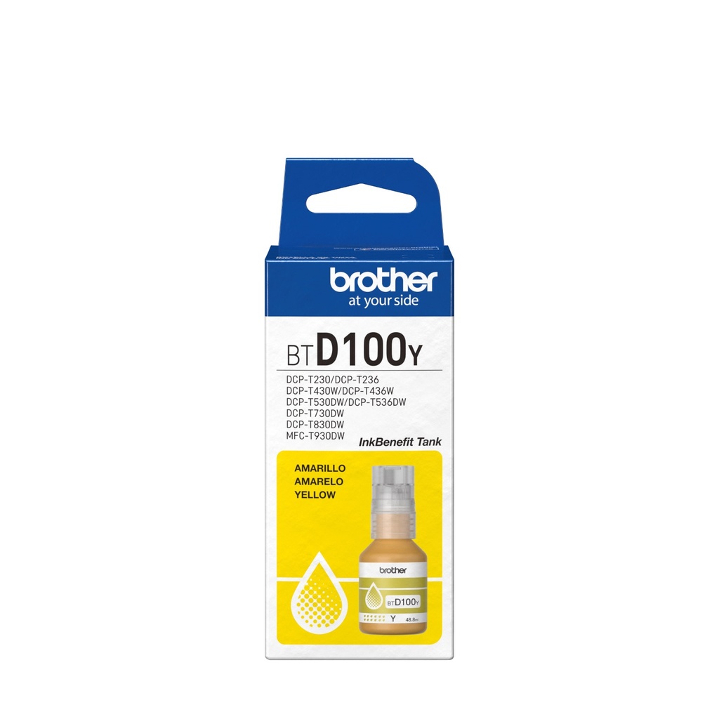 Botella de tinta Brother, Amarillo, Alto rendimiento BTD100Y