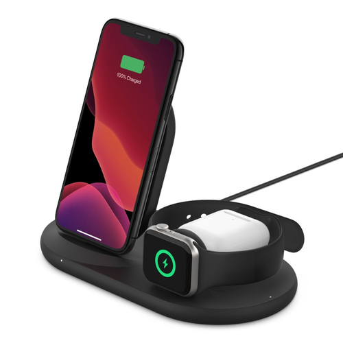 Belkin BOOST CHARGE 3-in-1 Auriculares, Smartphone, Reloj inteligente Negro USB Cargador inalámbrico Interior / WIZ001TTBK