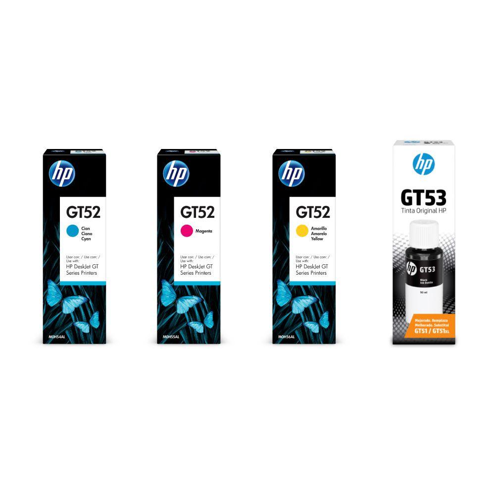 Combo de Cartuchos HP GT52 y HP GT53 de Tinta (Negro + Colores Cyan, Magenta, Amarillo)/HPGT52-KIT