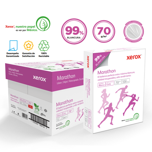 [3M2051 CAJA] Papel Bond Xerox Marathon Carta 70 g/m² 99% de Blancura Caja con 10 Paquetes de 500 Hojas c/u