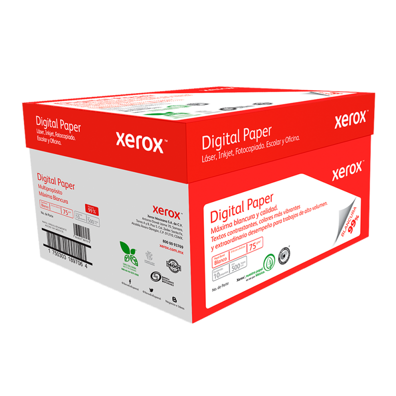 [3M2000 CAJA] PAPEL BOND BLANCO T/CARTA ROJO BLANCURA99% CAJA C/5,000 HOJAS 75G/M2 