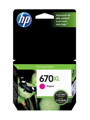 [CZ119AL] Cartucho HP 670XL Magenta, 750 Páginas(CZ119AL)